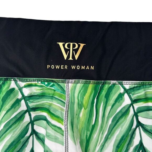 Power Woman Leggings Size M Running Fitted Compression Green Leaf Ankle Fitness - Picture 3 of 10